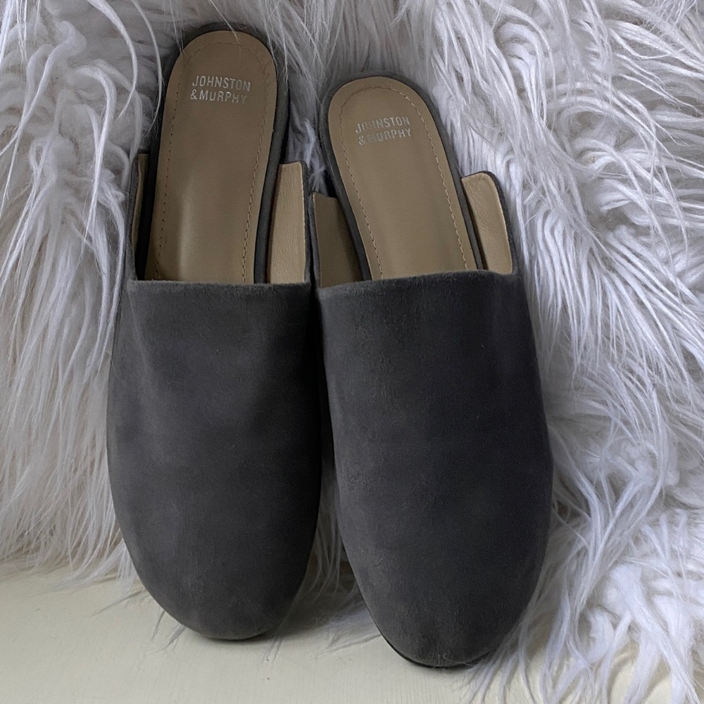 Johnston & Murphy Caroline  Grey Suede Lesther Women's Mules Size 10